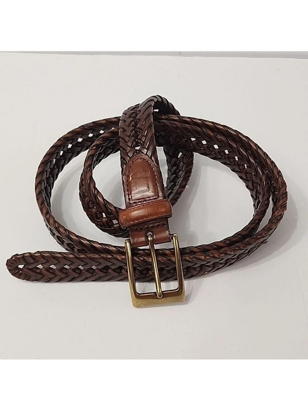 Men's XXXL LEATHER BRAIDED BROWN BELT